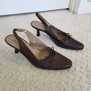 Women's Brown Leather Sling Back Shoes